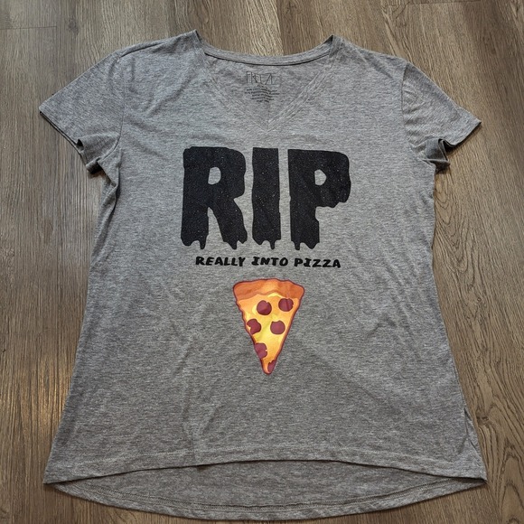 Freeze Tops - Freeze Women's Halloween T-shirt/Top R.I.P- Rest In Pizza, Gray Sze. XL/EG